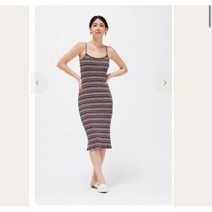 LACAUSA Striped Ribbed Knit Tank Dress- XS